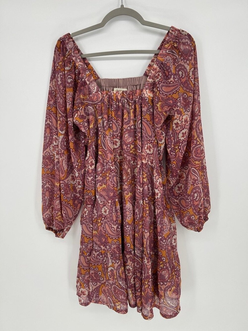 A Beautiful Soul Paisley Mini Dress Size X Square Neck Whimsical Balloon Sleeve - Picture 1 of 9